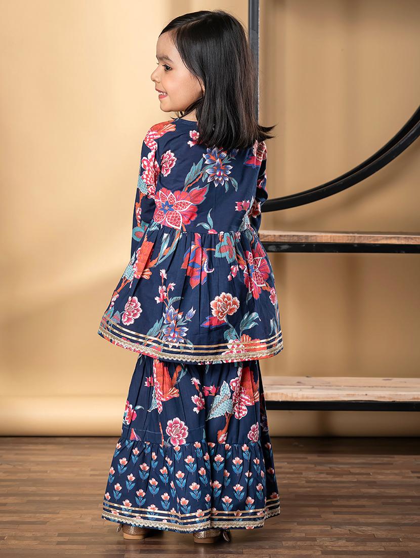 girls floral print long sleeve kurta and sharara set - 21967208 - Standard Image - 3