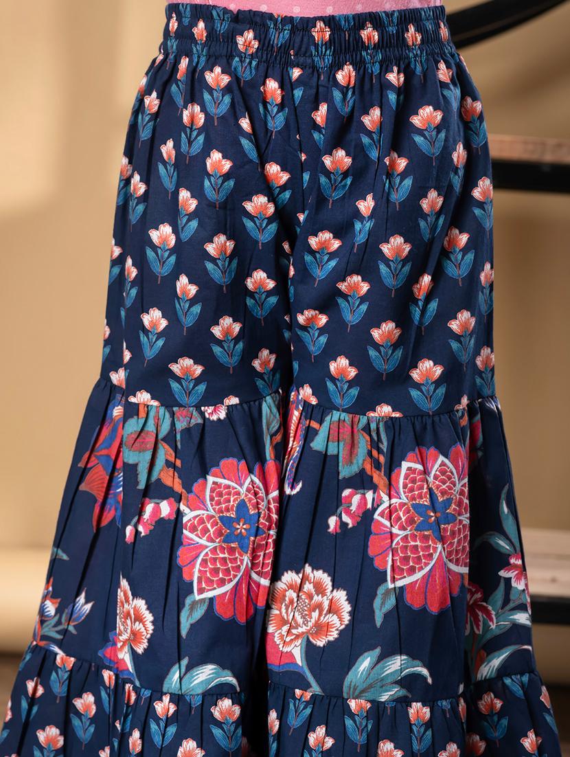 girls floral print long sleeve kurta and sharara set - 21967208 - Standard Image - 5