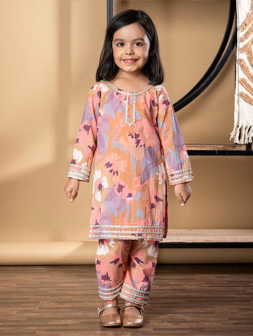 girls floral print long sleeve kurta and pant set - 21967210 - Standard Image - 0