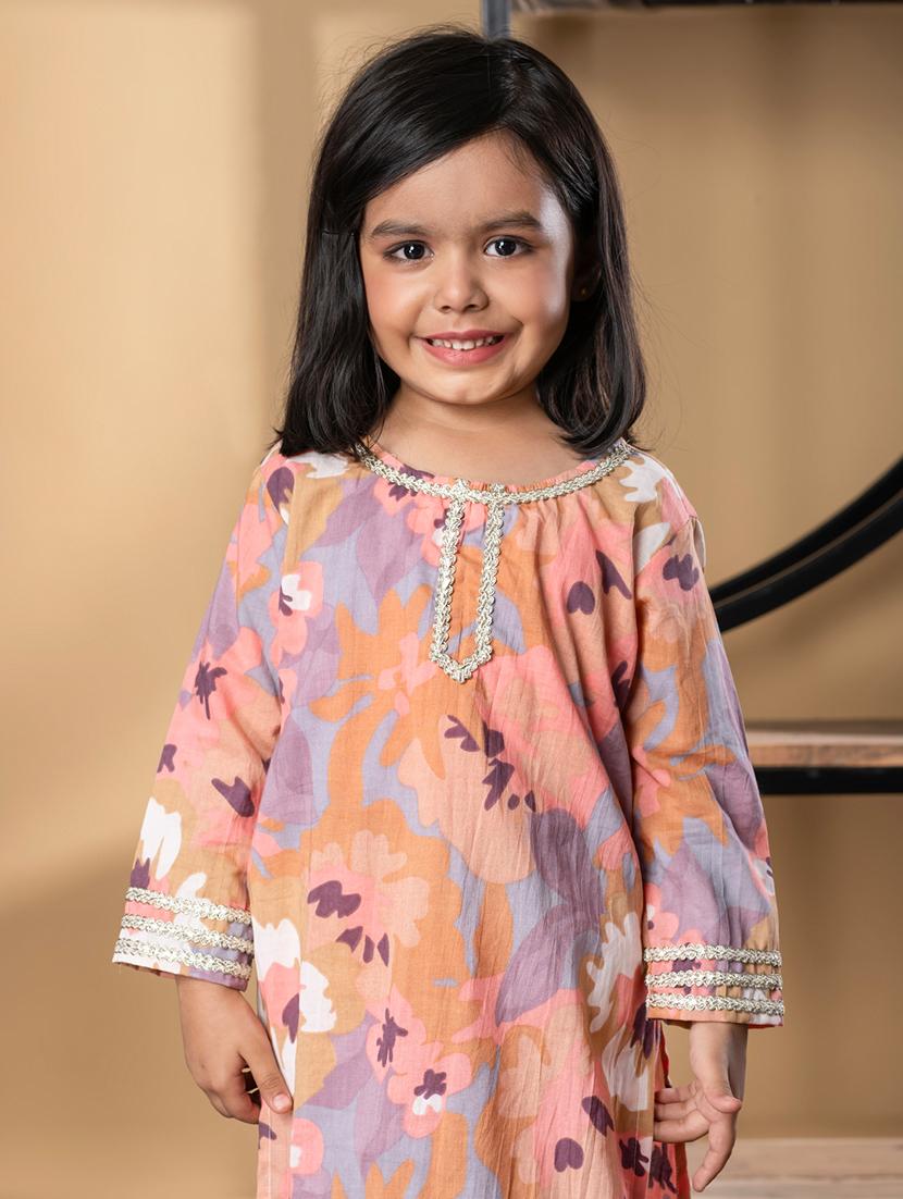 girls floral print long sleeve kurta and pant set - 21967210 - Standard Image - 3