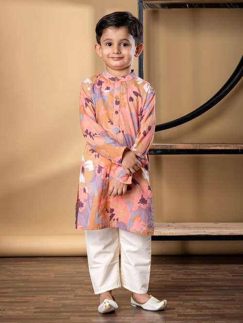boys floral print long sleeve kurta & pyjama set - 21967223 -  Standard Image - 0