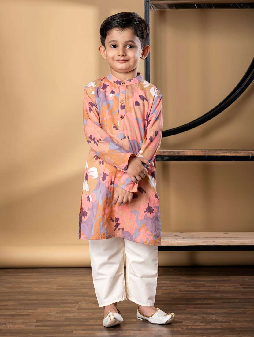 boys floral print long sleeve kurta & pyjama set - 21967223 -  Zoom Image - 0
