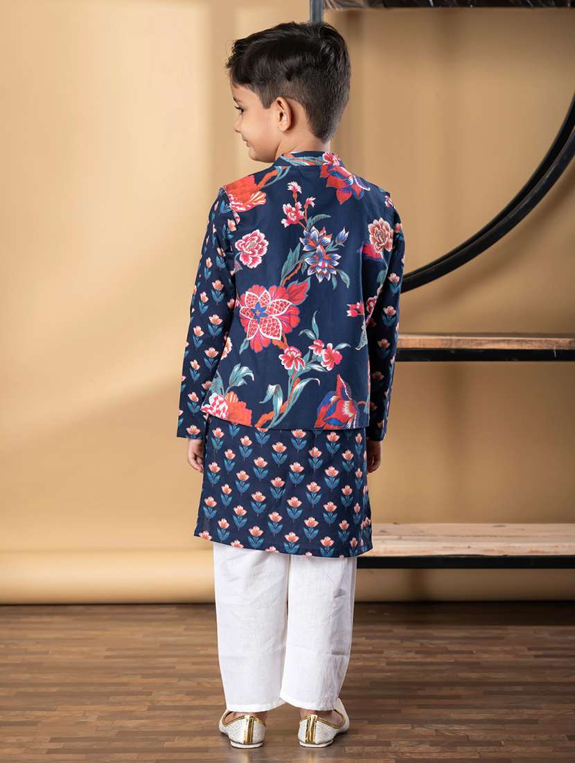 boys floral print kurta and pyjama with nehru jacket - 21967225 -  Standard Image - 3
