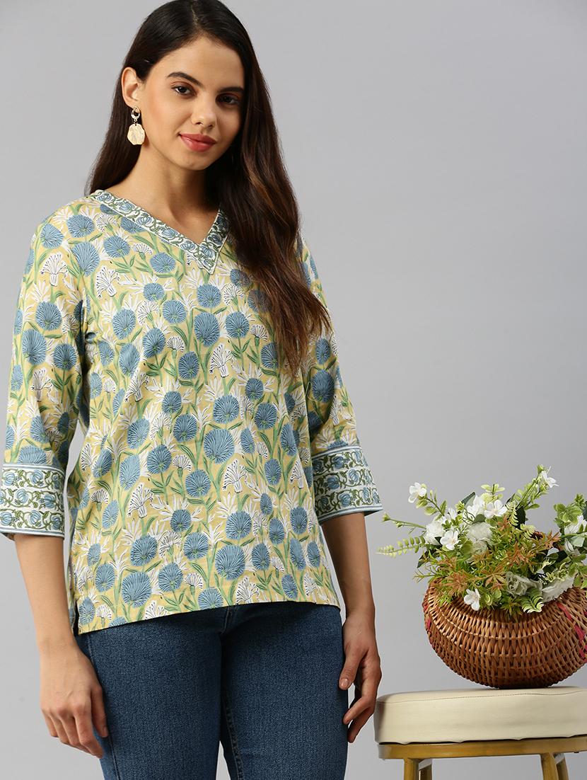 women printed three quater sleeve straigh kurti - 21967249 - Zoom Image - 0
