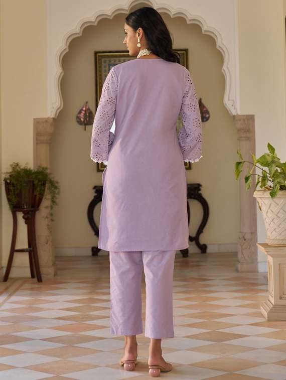 women three quarter sleeve kurta pant set - 21967255 - Standard Image - 3