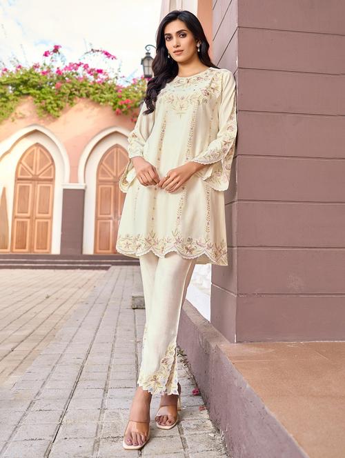 women embroidered long sleeve ethnic co-ord set - 21967257 - Standard Image - 0