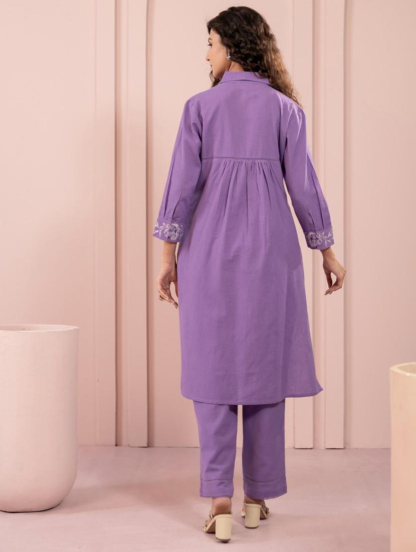 women purple floral long sleeve kurta pant set - 21967345 - Standard Image - 3