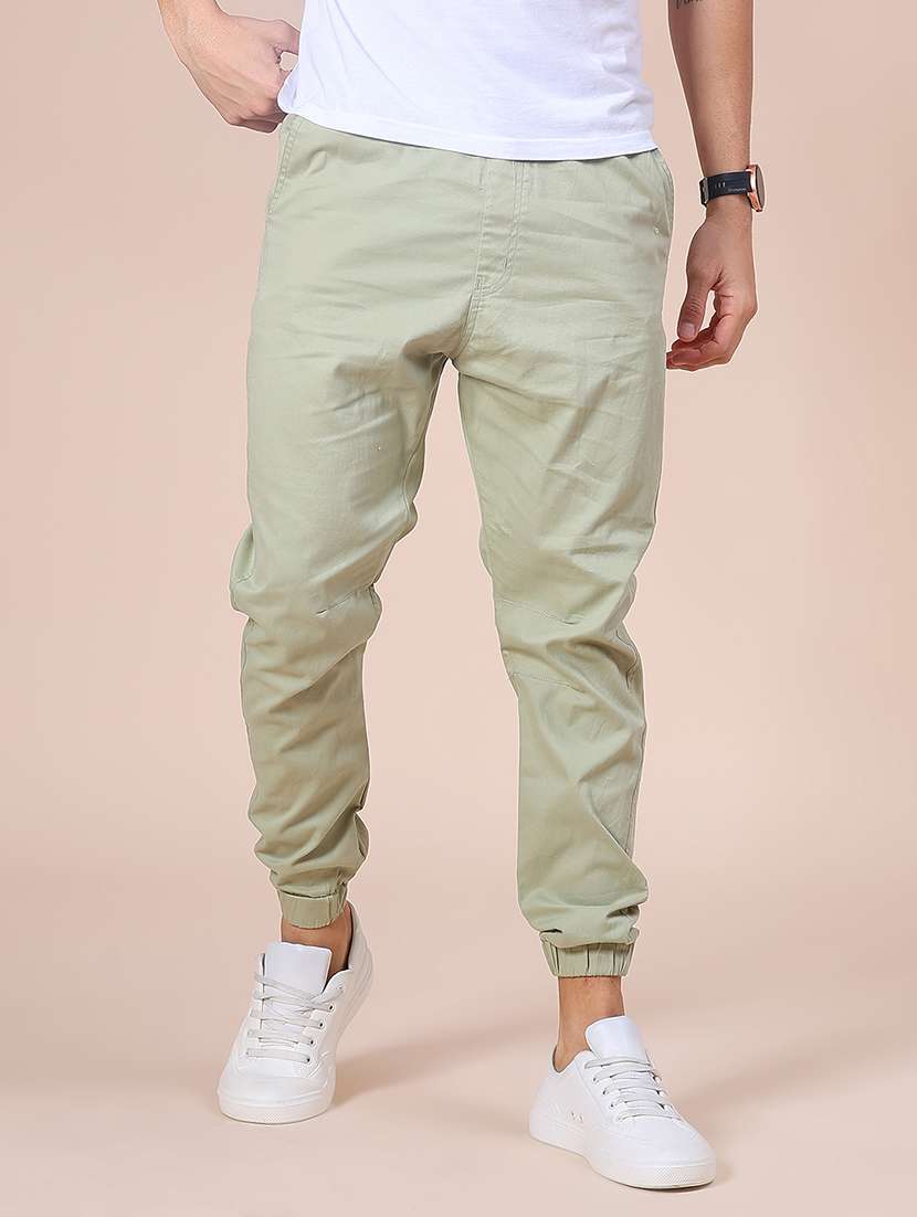 men solid mid rise regular fit jogger