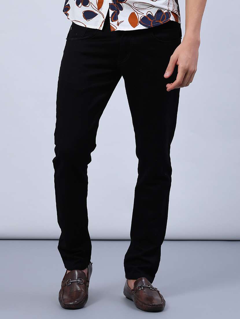 men plain mid rise full length jeans