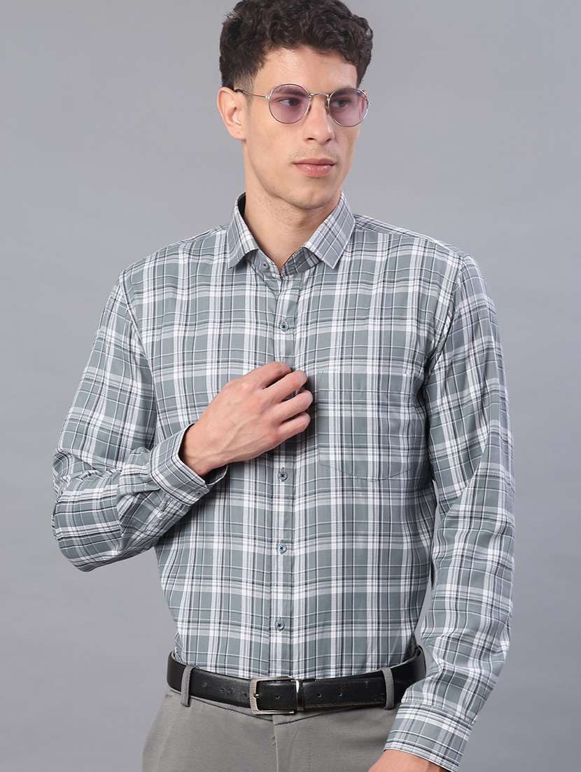 men checkered long sleeve regualr fit formal shirt