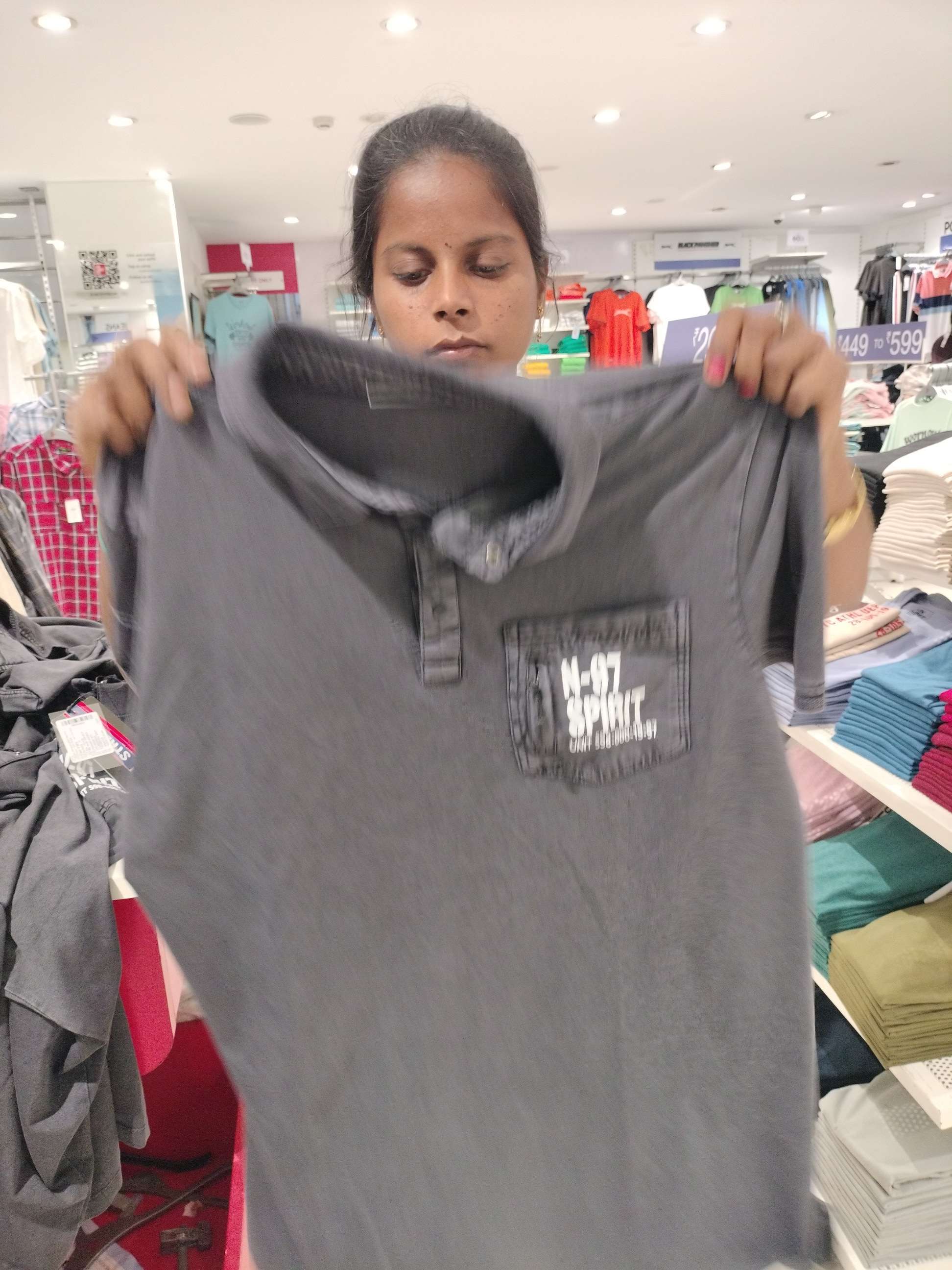 charcoal grey poly cotton single jersey tshirt - 21967927 -  Zoom Image - 0