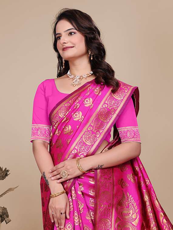 women self design banarasi saree with blouse - 21967989 -  Standard Image - 3