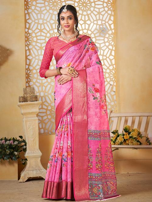 women floral printed bordered saree with blouse - 21968038 - Standard Image - 0