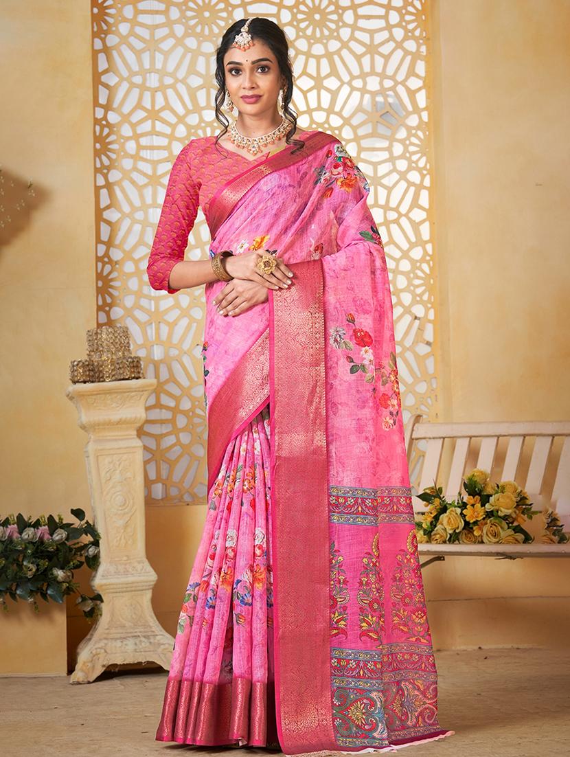 women floral printed bordered saree with blouse - 21968038 - Zoom Image - 0