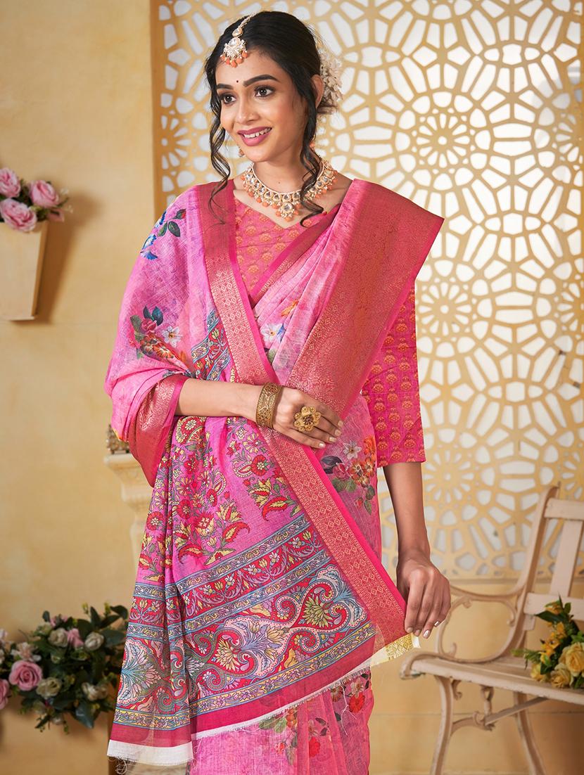 women floral printed bordered saree with blouse - 21968038 - Standard Image - 3