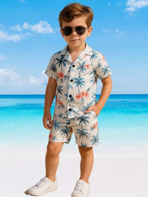 boys printed shirt & shorts co-ord set