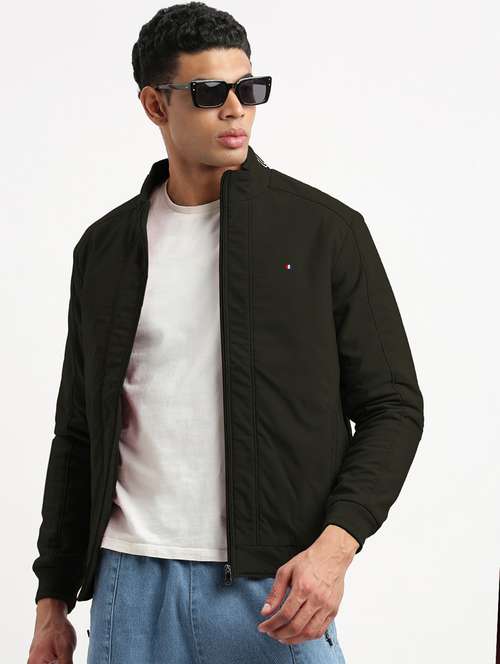 men olive solid long sleeve bomber jacket - 21968050 -  Standard Image - 0