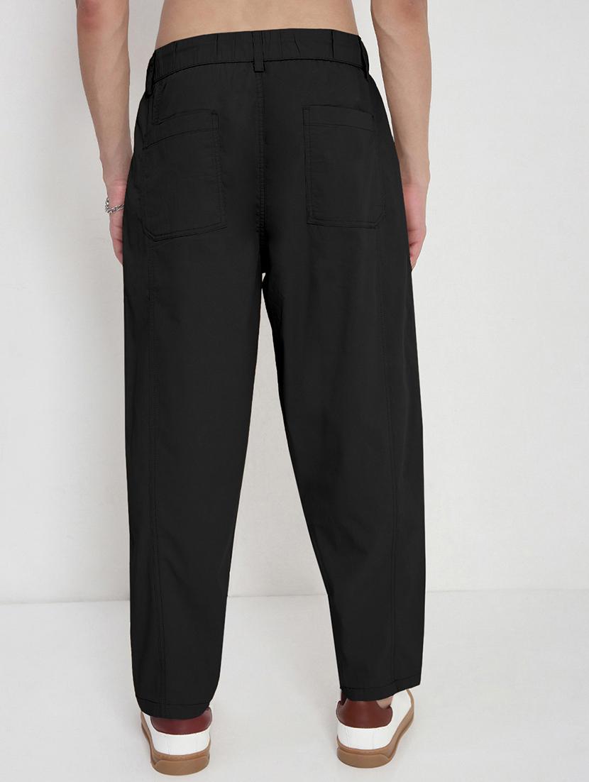 men black solid low rise pleated casual trouser - 21968057 - Standard Image - 3