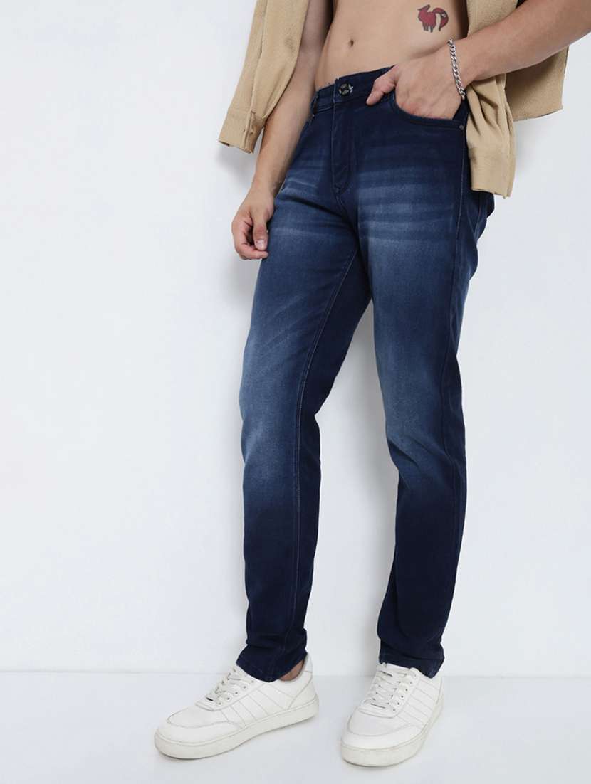 men solid mid rise slim fit jeans
