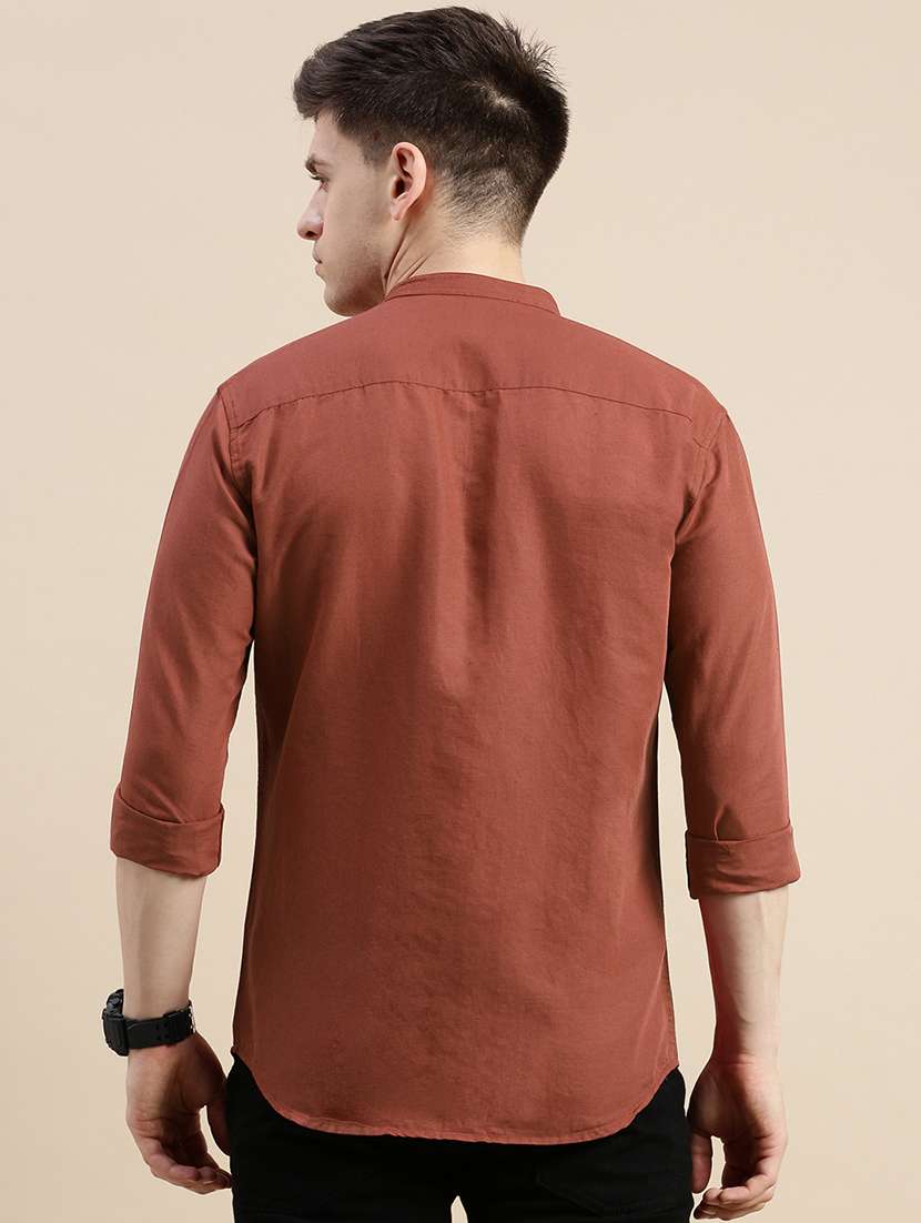 men solid long sleeve mandarin collar casual shirt - 21968076 -  Standard Image - 3