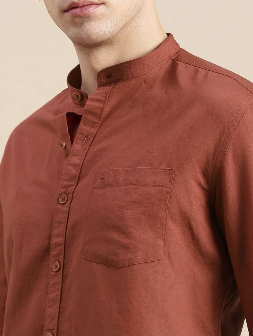 men solid long sleeve mandarin collar casual shirt - 21968076 -  Standard Image - 5