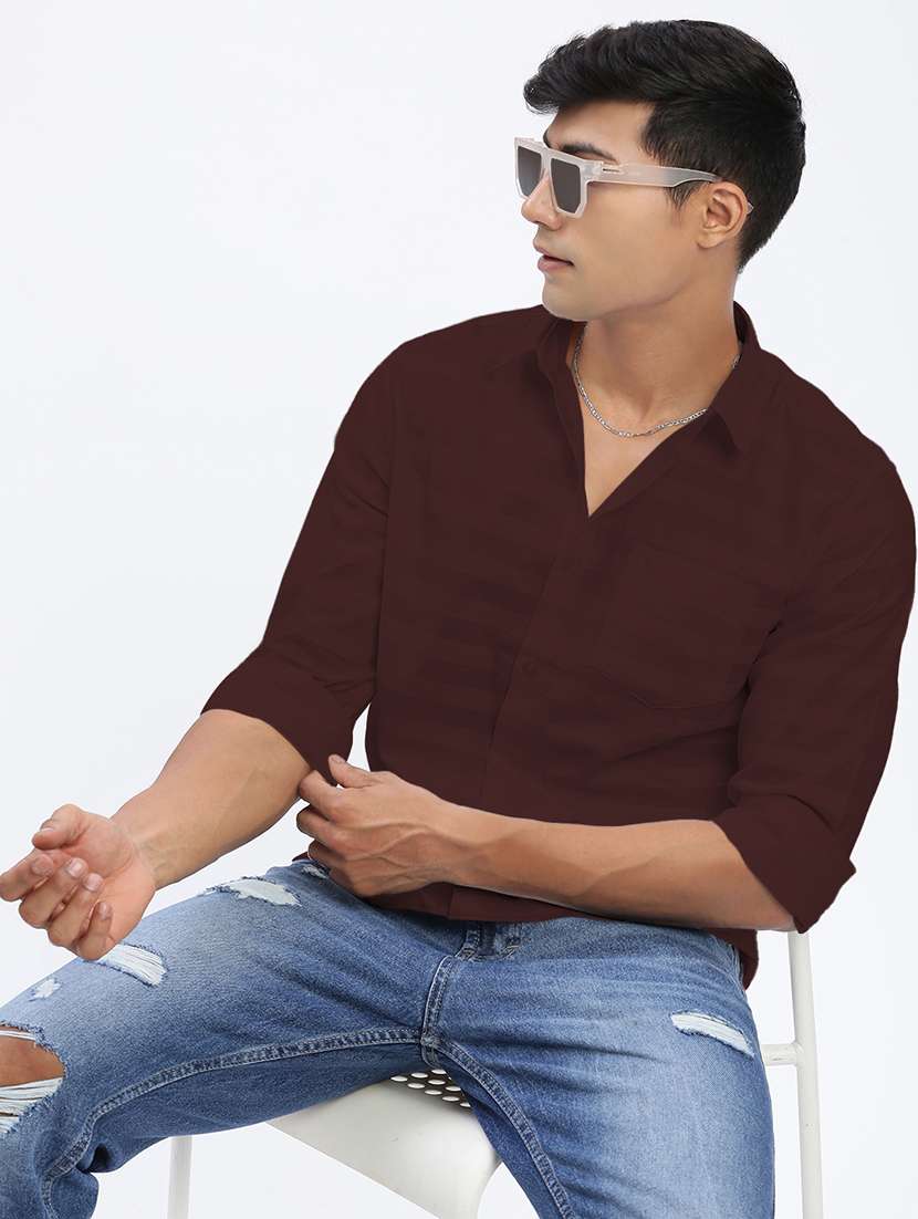 men solid long sleeve collared casual shirt - 21968081 -  Zoom Image - 0