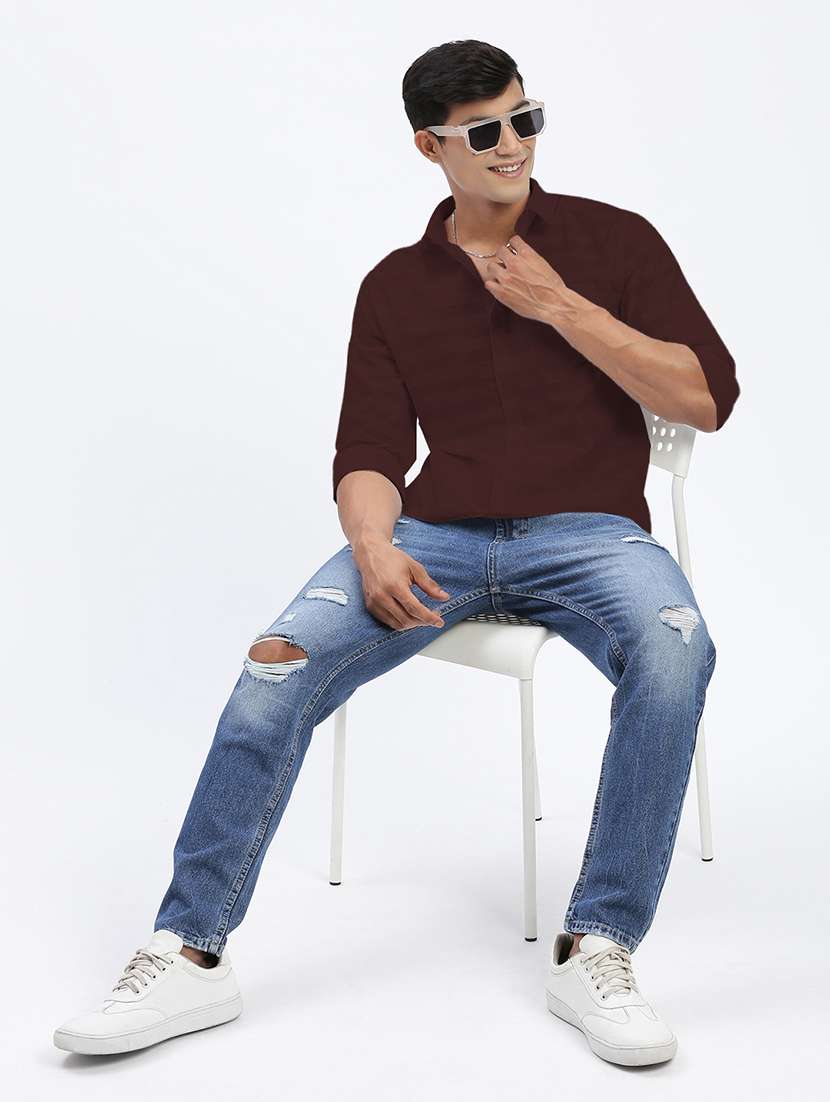 men solid long sleeve collared casual shirt - 21968081 -  Standard Image - 5