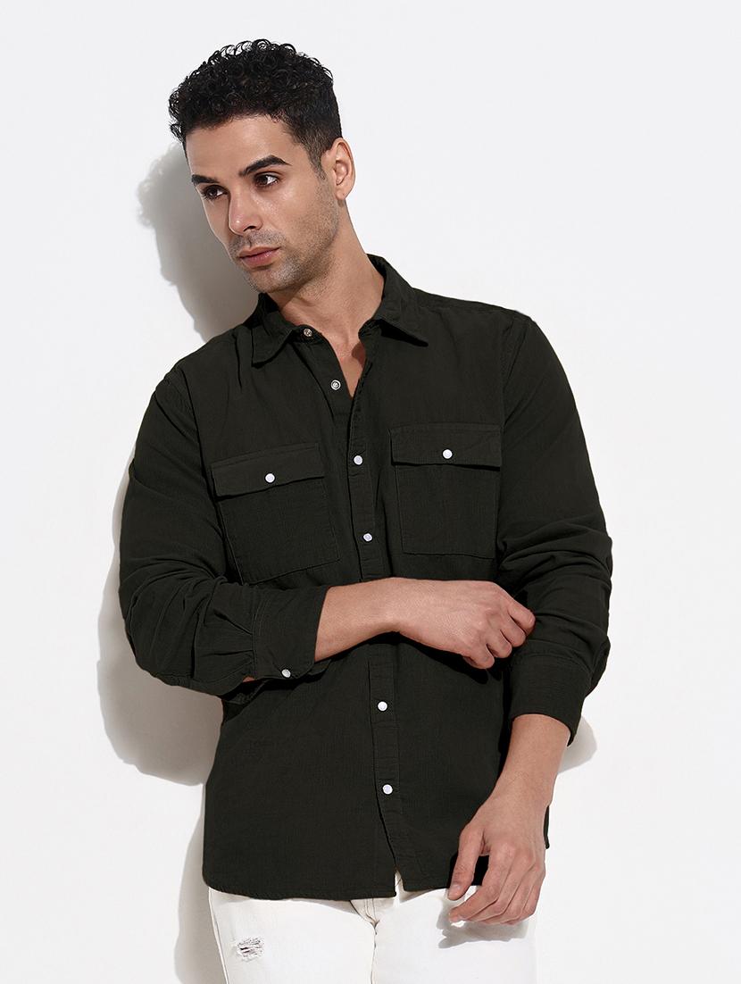 men solid long sleeve collared casual shirt