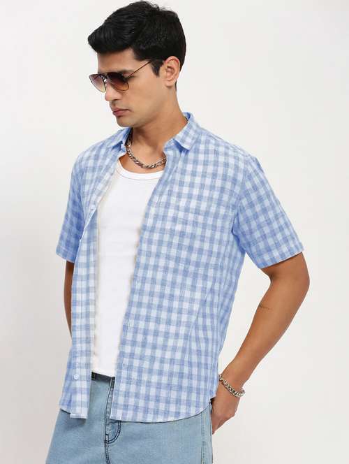 men checkered short sleeve regular fit casual shirt - 21968083 -  Standard Image - 0