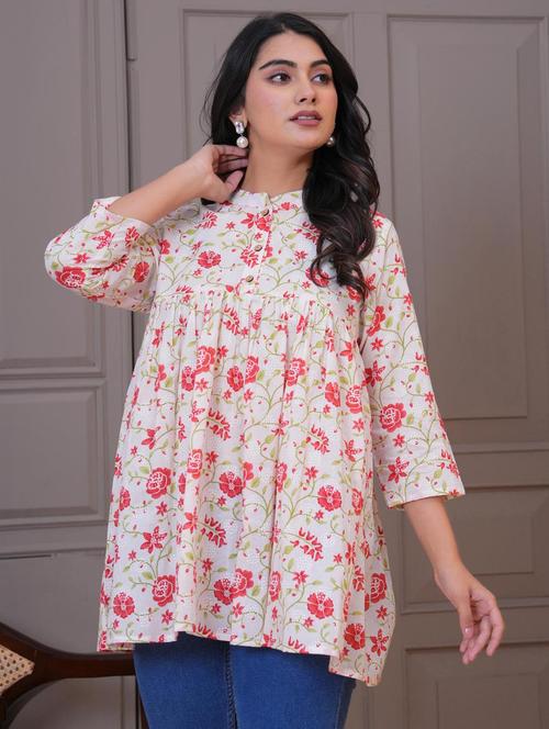 women floral three quarter sleeve flared tunic - 21968117 - Standard Image - 0