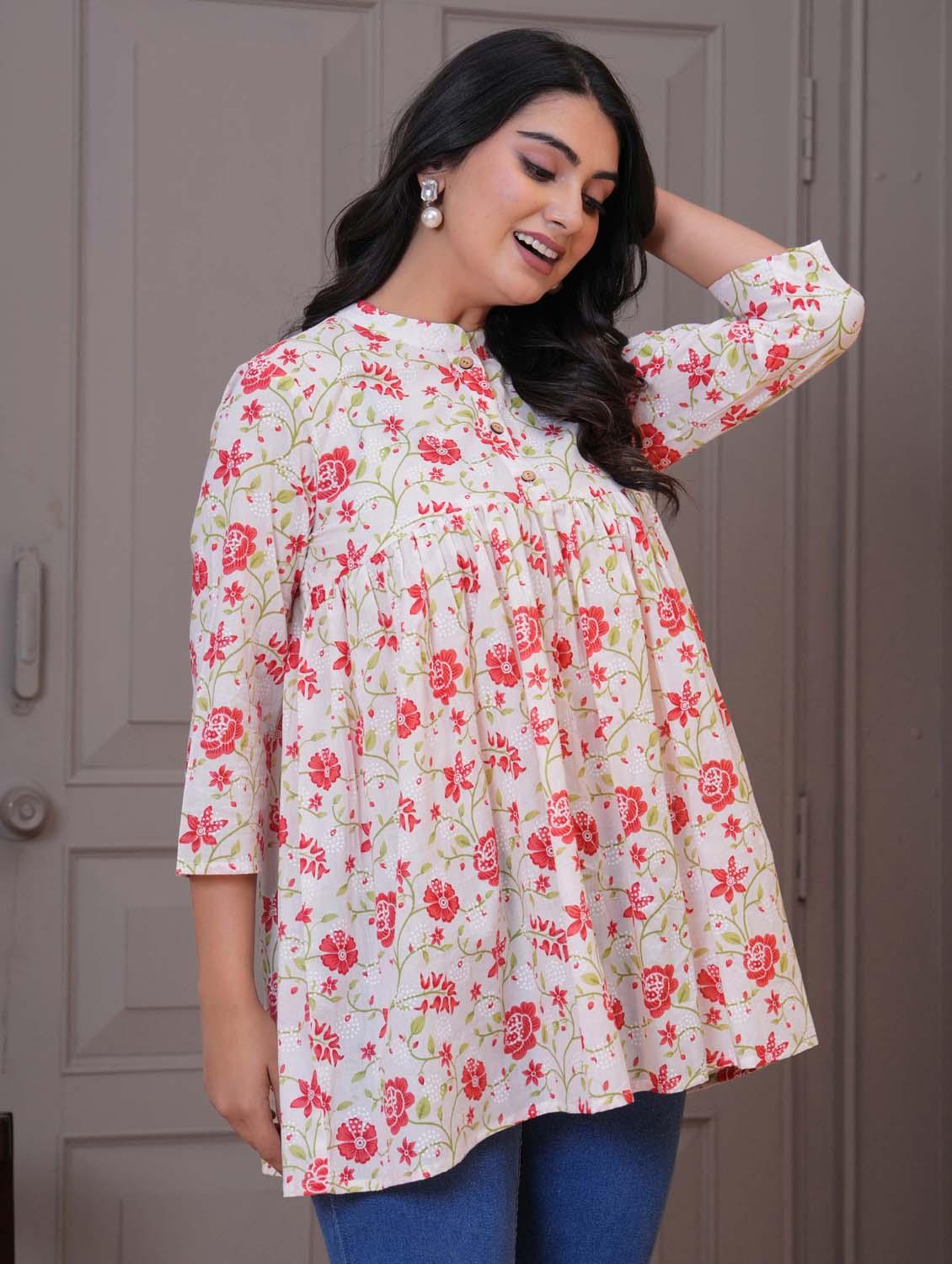 women floral three quarter sleeve flared tunic - 21968117 - Standard Image - 3