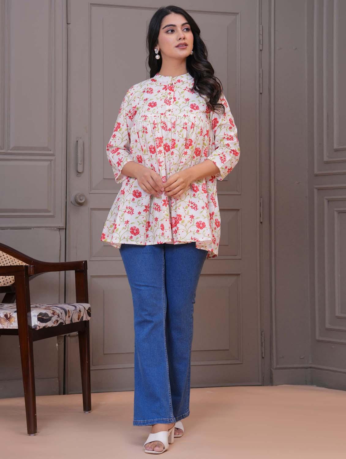 women floral three quarter sleeve flared tunic - 21968117 - Standard Image - 5