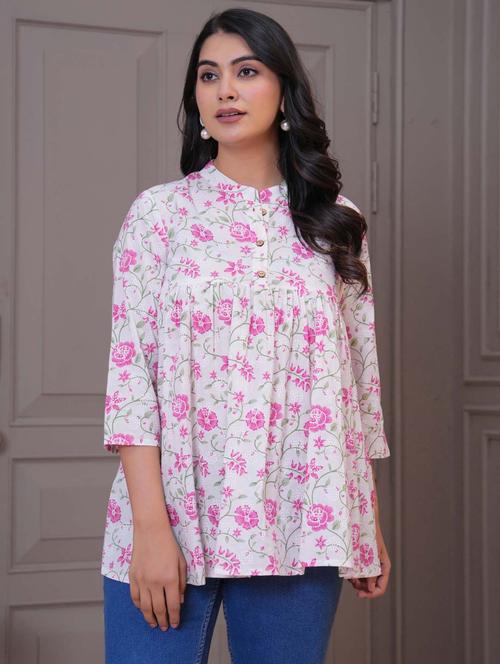 women floral three quarter sleeve flared tunic - 21968118 - Standard Image - 0