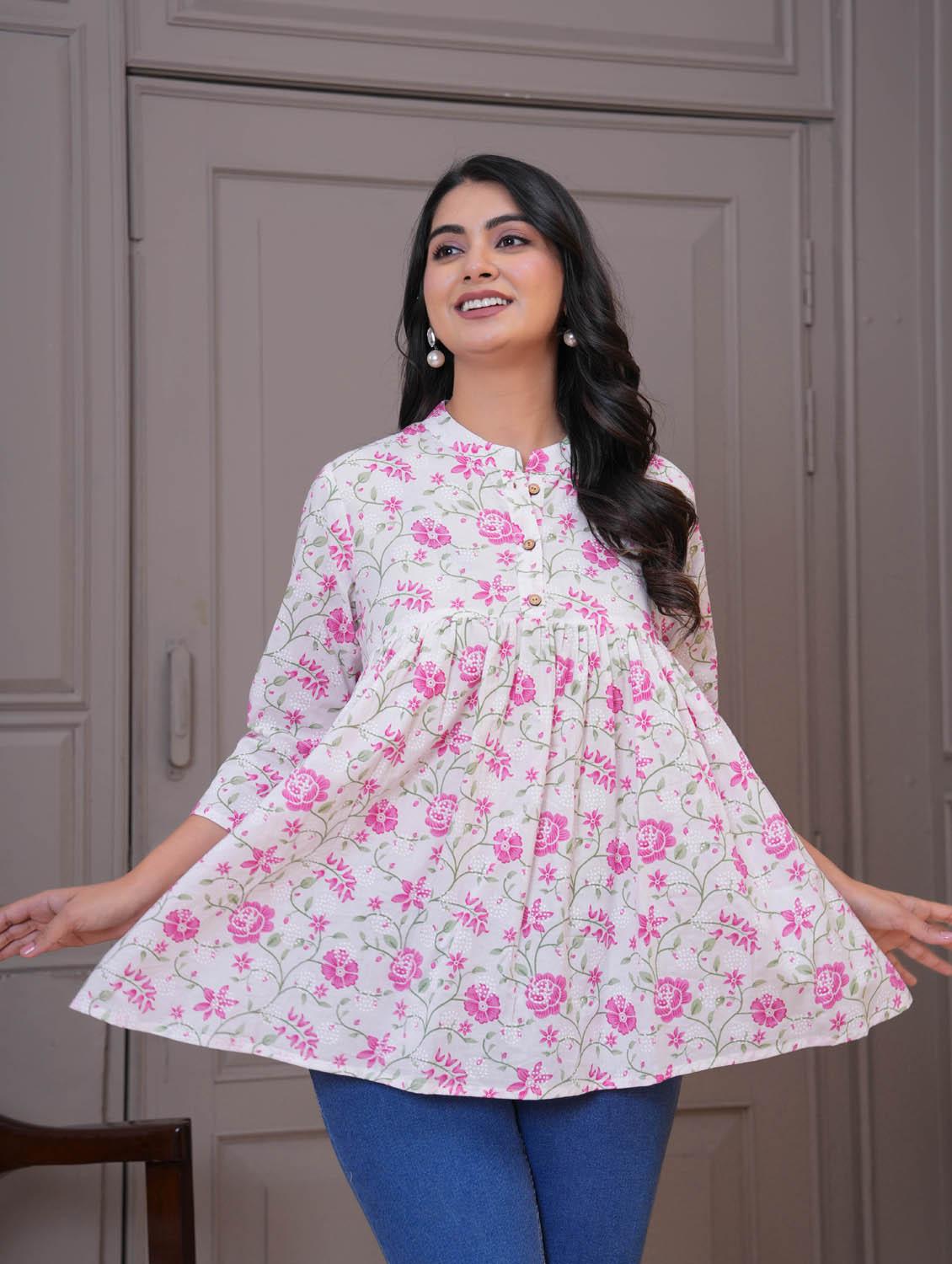 women floral three quarter sleeve flared tunic - 21968118 - Standard Image - 3