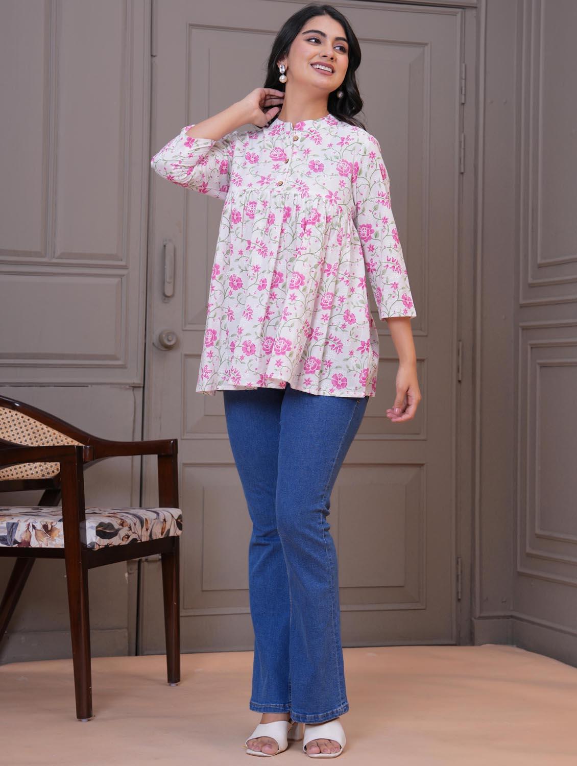 women floral three quarter sleeve flared tunic - 21968118 - Standard Image - 5