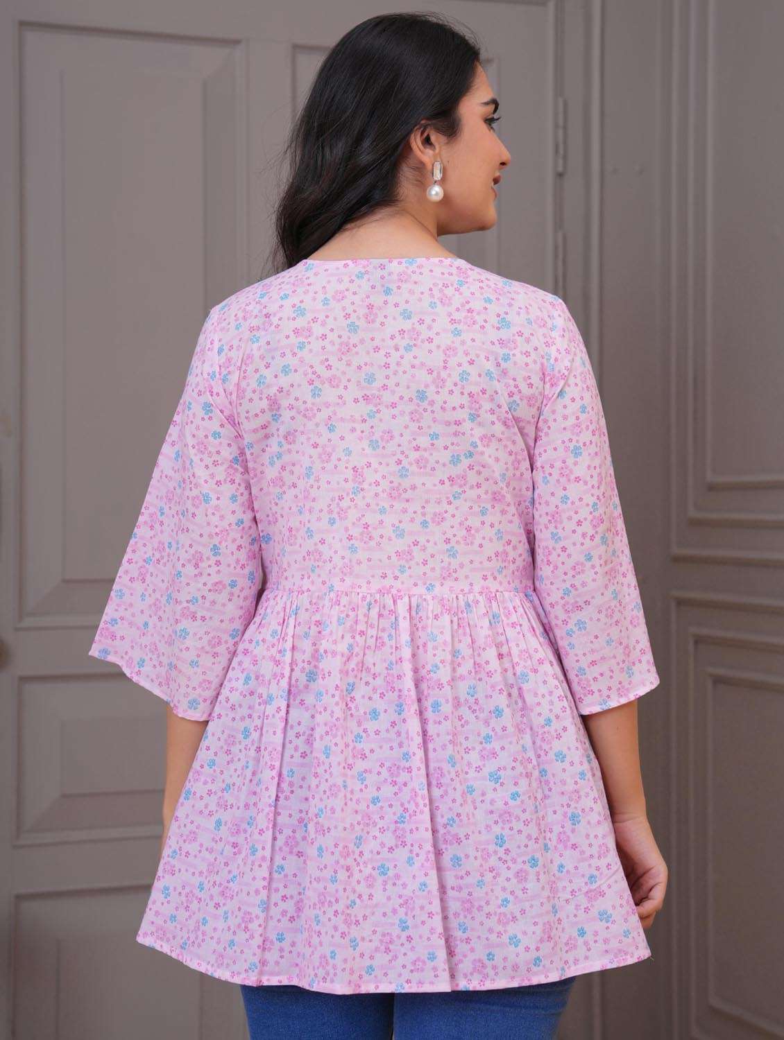 women floral three quarter sleeve flared tunic - 21968119 -  Standard Image - 3