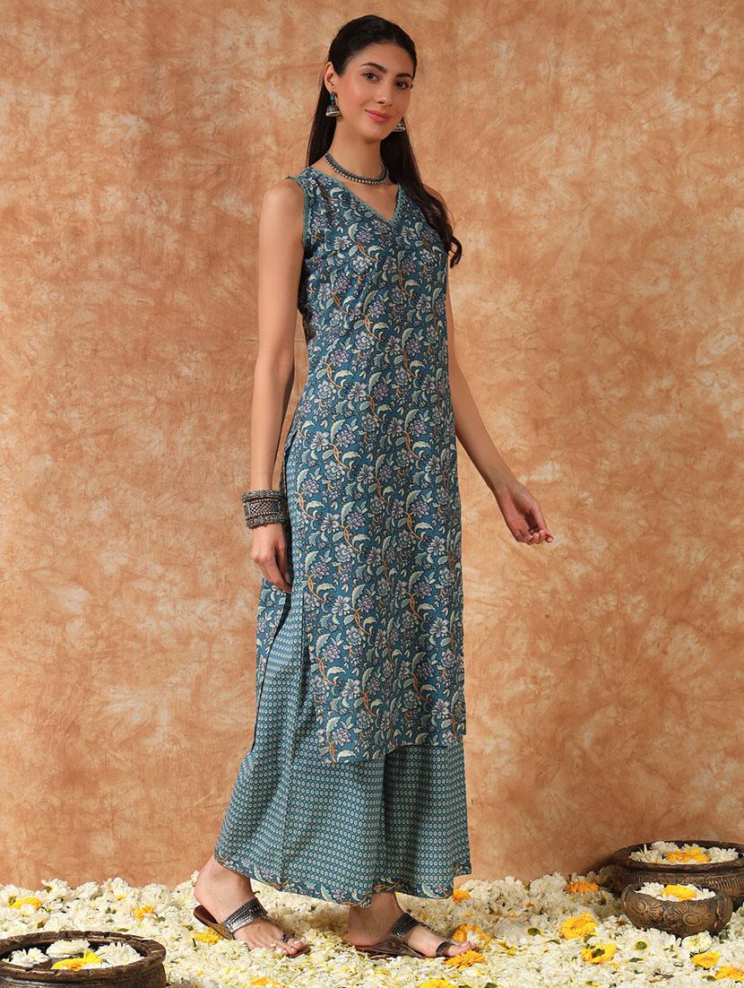 women floral print kurt aand palazzo with dupatta set - 21968129 - Standard Image - 3