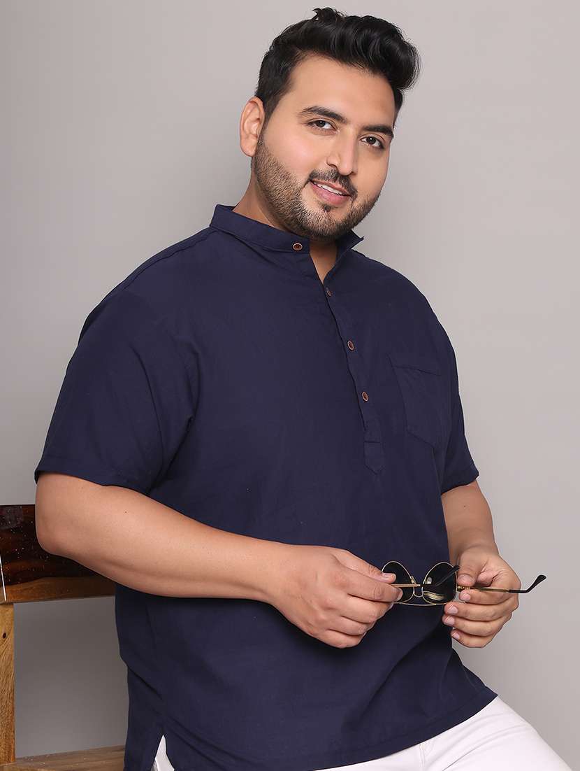 men solid mandarin neck short kurta