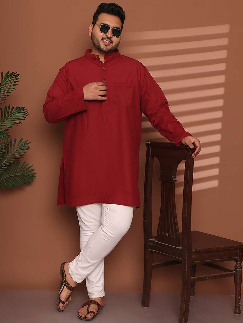 men solid mandarin neck long kurta
