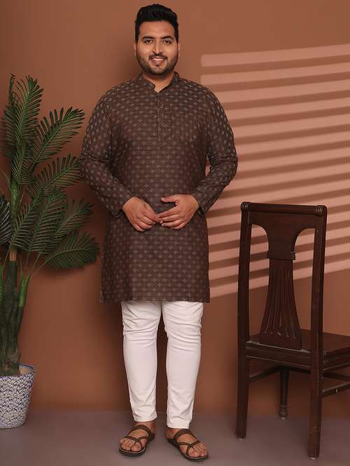 men self design mandarin neck long kurta - 21968156 - Standard Image - 0