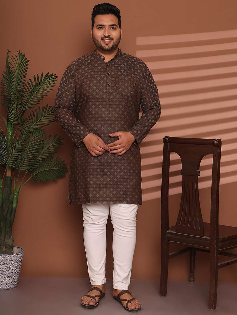 men self design mandarin neck long kurta - 21968156 - Zoom Image - 0
