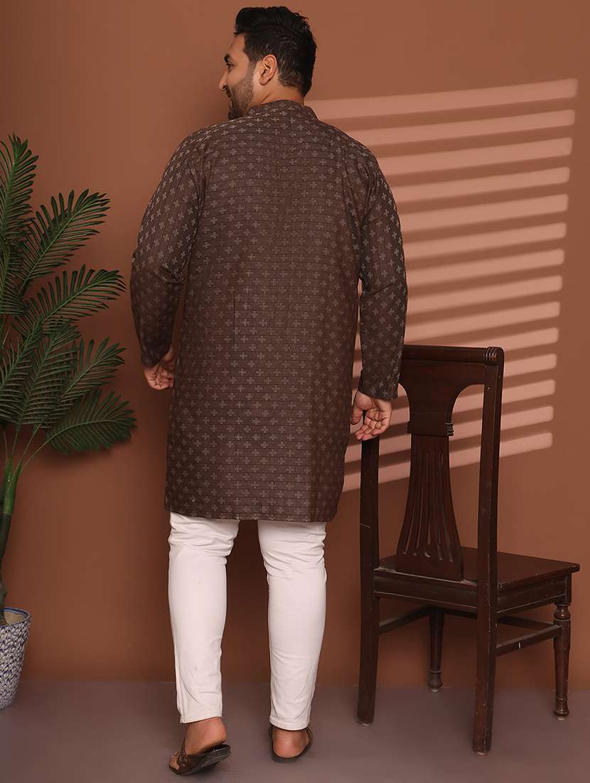 men self design mandarin neck long kurta - 21968156 - Standard Image - 3