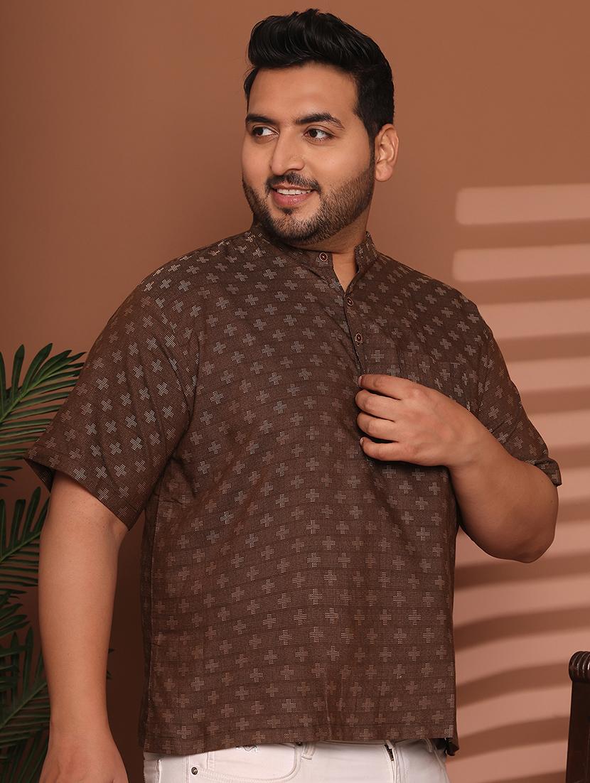 men self design mandarin neck short kurta - 21968157 - Standard Image - 3