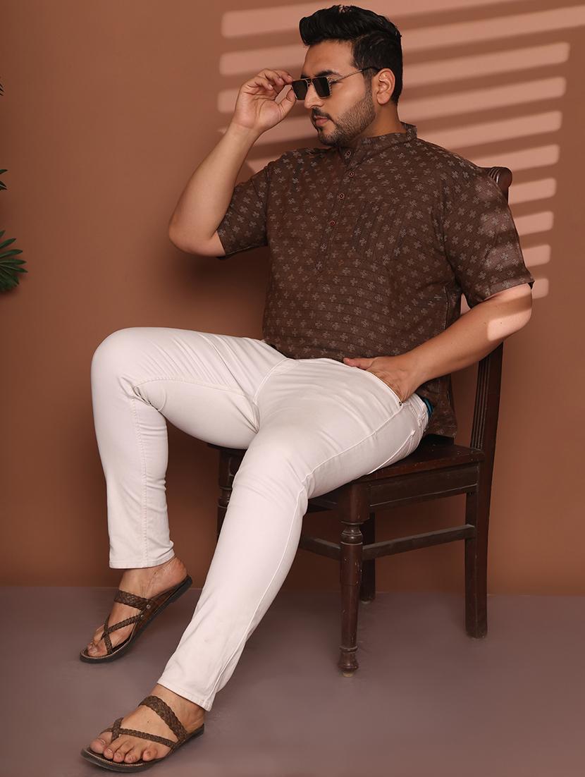 men self design mandarin neck short kurta - 21968157 - Standard Image - 5