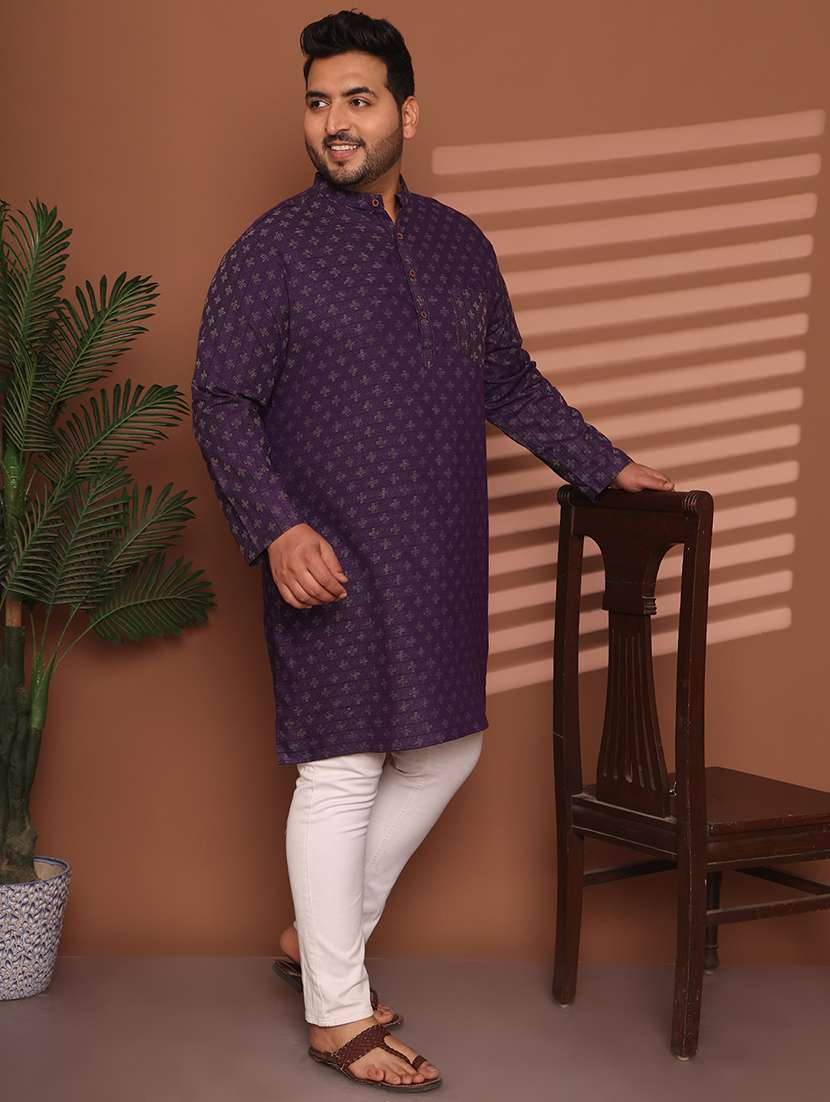 men self design mandarin neck long kurta - 21968160 -  Standard Image - 3
