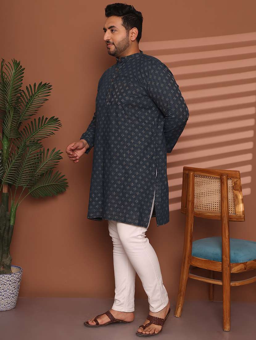 men self design mandarin neck long kurta - 21968162 -  Standard Image - 3