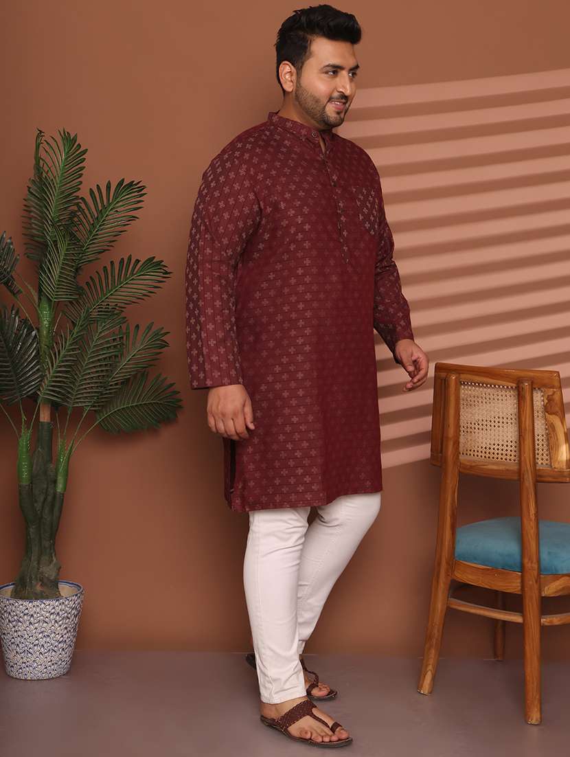 men self design mandarin neck long kurta - 21968164 -  Standard Image - 3