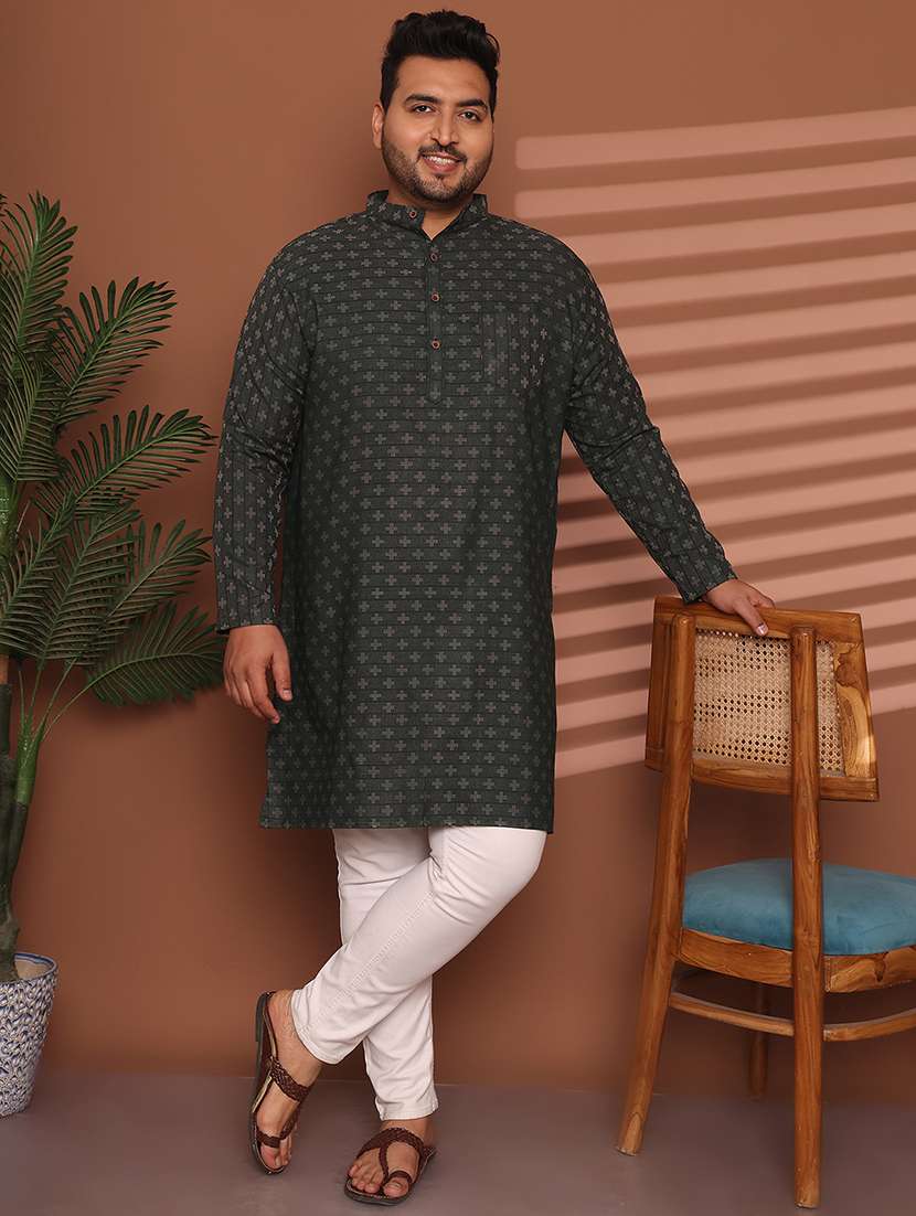 men self design mandarin neck long kurta