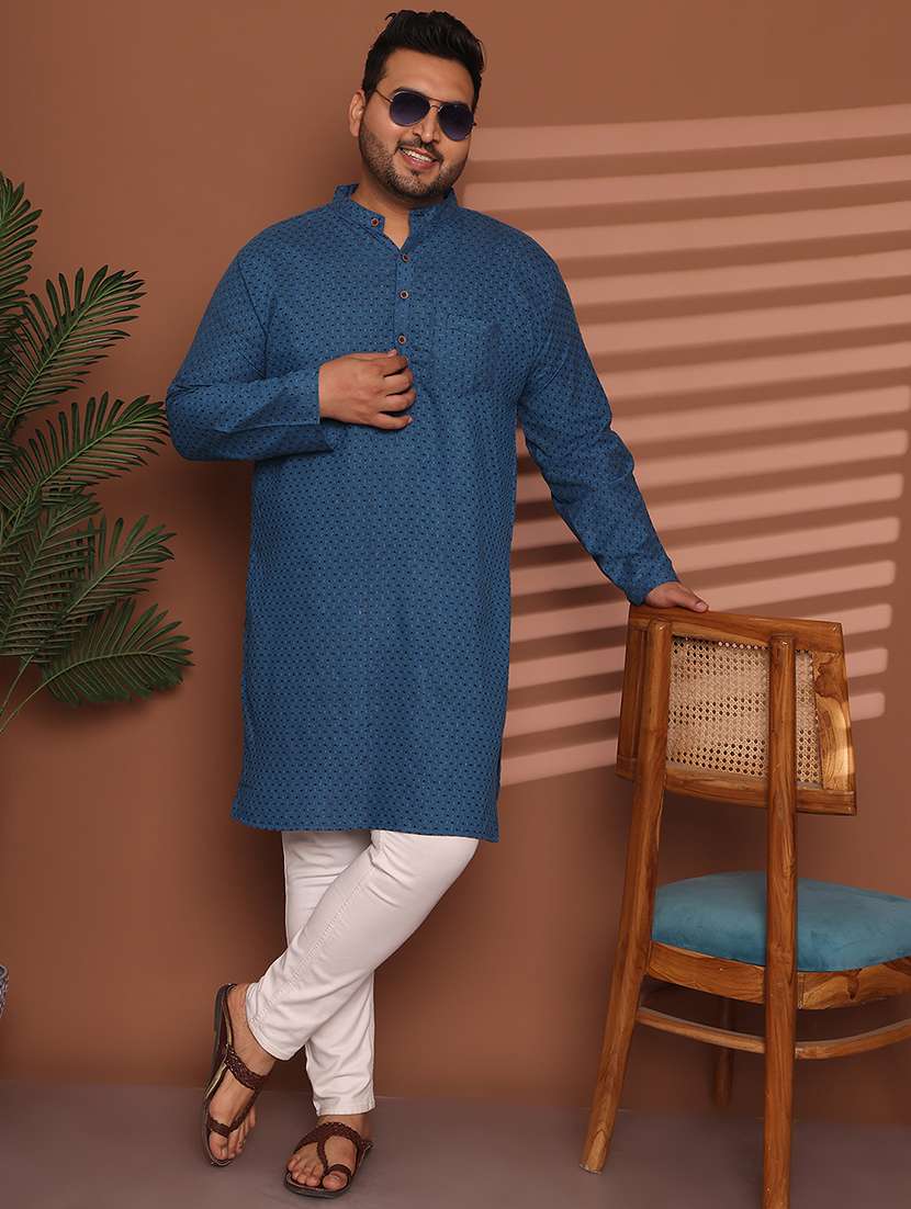 men self design mandarin neck long kurta