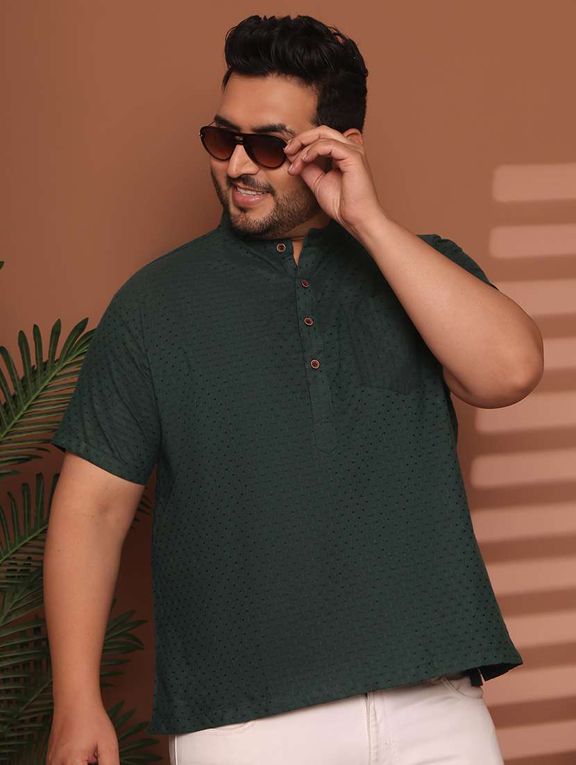 men self design mandarin neck short kurta
